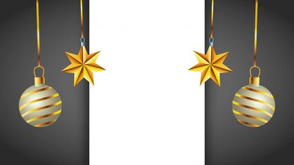 Poster - happy merry christmas balls and stars hanging