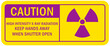 Radiation warning sign and labels high intensity x ray radiation keep hand away when shutter open