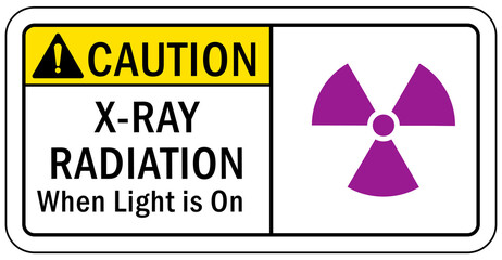 Radiation warning sign and labels x ray radiation when ligh is on