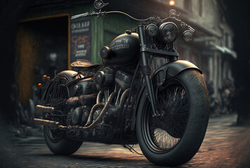 Roadside black motorcycle. Generative AI