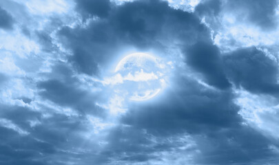 Wall Mural - night sky with full bright moon in the clouds 