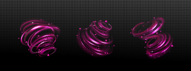 Wall Mural - pink steam swirls with hearts. concept of love, valentine day, romance. abstract air spiral flow eff