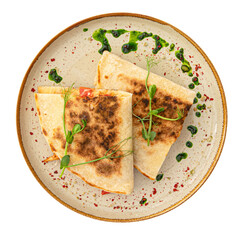 Wall Mural - Portion of gourmet appetizer quesadilla with chicken