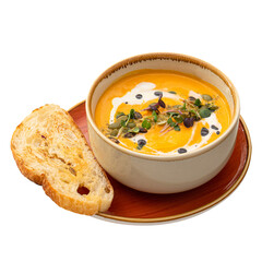 Wall Mural - Portion of gourmet pumpkin soup puree with cream