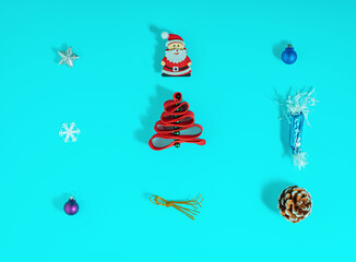 Wall Mural - Christmas ornaments on cyan background