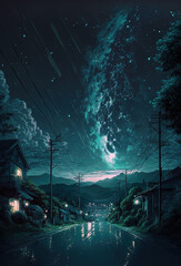 Wall Mural - clear night with galaxy, sky with movie atmosphere and wonderful cloud, beautiful colorful landscape