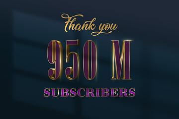 950 Million  subscribers celebration greeting banner with Luxury Design