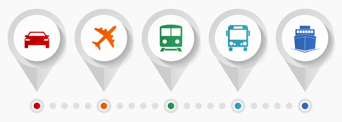 Poster - Transport vector icons, vehicles flat design web pointers collection, business concept infographic template