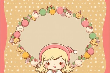 Wall Mural - Kawaii Christmas holiday border with copy space 