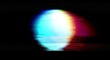Multicolored glitched round geometric shape with noise, scanlines and screensclices on black background in corrupted graphics style.	

