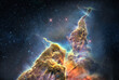 © Tryfonov - The Carina Nebula's 'Mystic Mountain' and starry night sky. Panoramic view on Galaxy and stars, view from space. Elements of this image furnished by NASA.