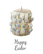 © Yunaco - happy easter candle willow decorated spring watercolor illustration