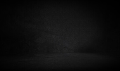 Wall Mural - empty dark three dimensional room with black concrete wall and floor and a low lighting