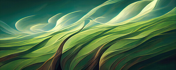 Wall Mural - Abstract green twirly lines design (Generative AI)