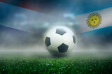 Fototapeta  - Netherlands vs Argentina football match , Quarter-finals , national flags and soccer ball on green grass