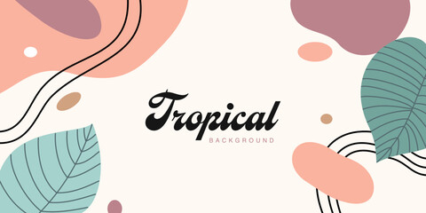 Canvas Print - Abstract tropical floral frame in trendy design style for background and copy space. Minimalist banner template design