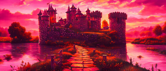 Wall Mural - Artistic concept painting of medieval castle, Generative AI