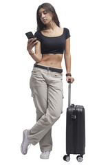 Sticker - PNG file no background Traveling woman connecting with her smartphone