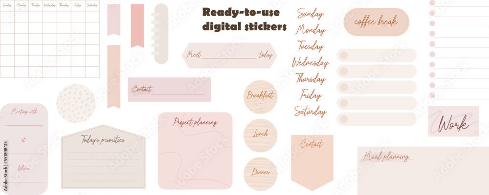 Stickers Notes Digital Digital note papers and stickers for digital bullet journaling or ...