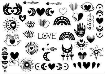 Wall Mural - set of isolated black boho love elements