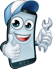 Poster - Mobile Phone Repair Spanner Thumbs Up Mascot