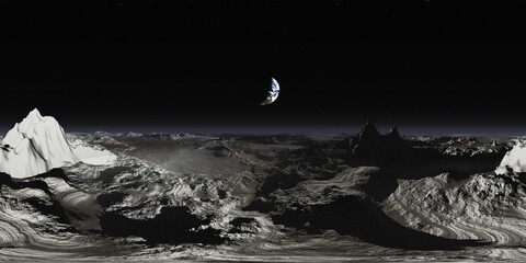 Wall Mural - Lunar landscape. HDRI . equidistant projection. Spherical panorama. panorama 360. environment map, 3d rendering