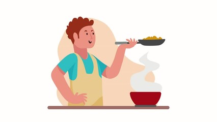 Poster - man cooking with pan character animation