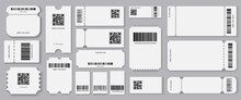 Empty Tickets Template. Set Blank Concert Ticket, Lottery Coupons. Event Coupon Or Cinema Movie Theater Cards. Festival Or Circus Paper Empty Flyers. Vector Isolated Illustration