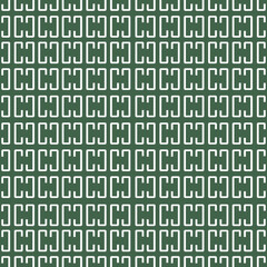 Vector seamless texture with white geometric ornament of letters on a green isolated background. Vector texture with white lettering ornament. White letters, v,p,r,n,t,l,d, on a green isolated backgro