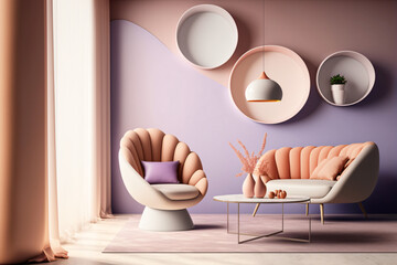 Wall Mural - office loft interior design, modern minimal waiting lounge, living room and wall design background, fictional interior created with generative ai