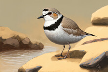 Near A Rocky Shore, A One Adult Kentish Plover May Be Seen. Generative AI