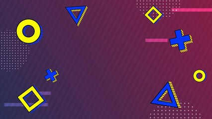 Abstract 3d geometric shapes loop animation. Modern background, seamless motion design, screensaver, backdrop. 4k animated poster banner. rotating objects, yellow, blue, colors