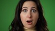 © Robert Peak - Closeup portrait of excited young woman 20s anticipate great success, winner, WOW, isolated on green screen background.