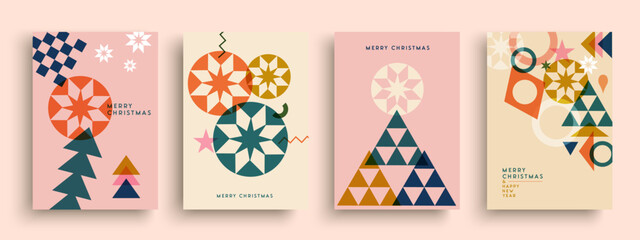 Christmas New Year retro geometric transparent shape card set