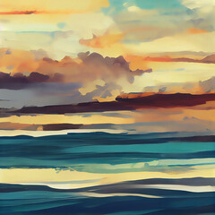 Wall Mural - Illustration of an abstract seascape in a watercolour style