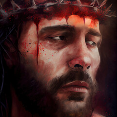 Wall Mural - Jesus wearing a crown of thorns, generative ai