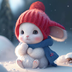 Wall Mural - cute rabbit in winter