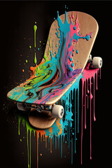 Canvas Print - Wet paint art SKATEBOARD. Generative Ai