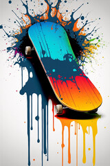 Canvas Print - Wet paint art SKATEBOARD. Generative Ai