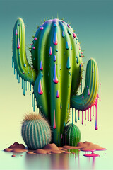 Canvas Print - CACTUS plant dripping paint art. Generative Ai