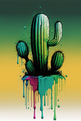 Canvas Print - CACTUS plant dripping paint art. Generative Ai