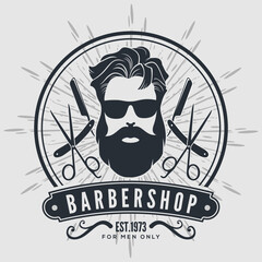 Wall Mural - Barbershop poster, banner template with Bearded men. Vector illustration	