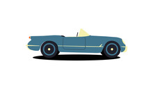Blue Chevrolet Car In Retro Style On White Background. Vintage Retro. Vintage Vector Illustration.
