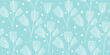 © Morena - Seamless winter linear botanical pattern. Christmas outline illustration with leaves and snow on blue background. Japanese style branches with veined leaves.