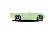 Green Car In Retro Style On White Background. Vintage Retro Vector Illustration.