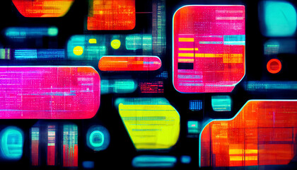 Wall Mural - Neon Technology Abstract background, front view. Generative AI