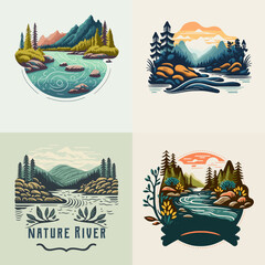 collection of valley river nature mountain forest logo label badge vector