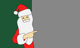 Fototapeta Na ścianę - Santa Claus points his finger, vector illustration. Drawn Santa Claus on a green background points his finger at a gray background.