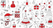 christmas elements doodle sketch ,outline isolated vector