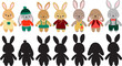 collection of rabbits, hares in flat style, isolated vector
